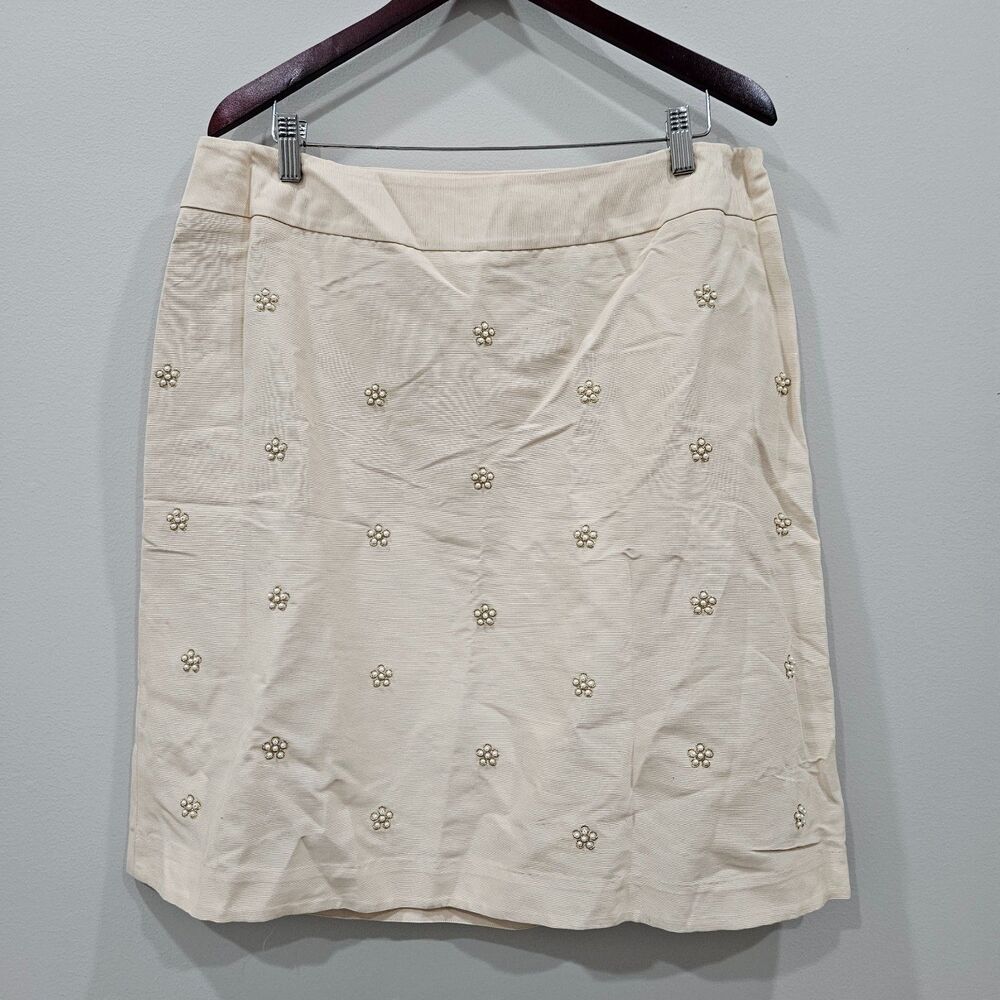 Talbots Embellished Beaded Skirt Sze 16P Beige Cotton Silk Wedding Guest Festive